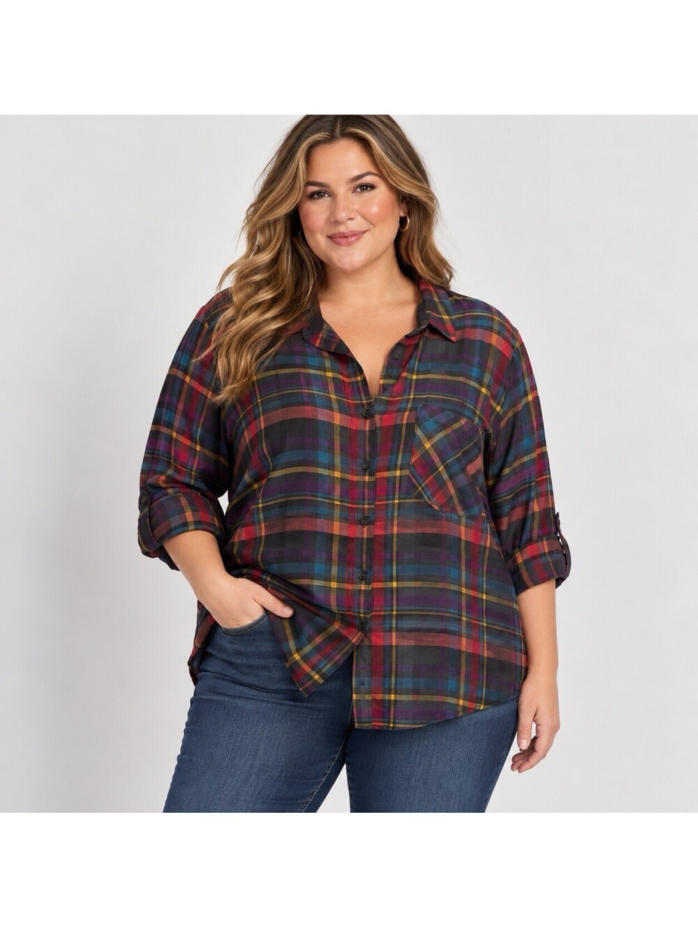 Torrid Size 3 Plaid Button Down Shirt Multicolor Grunge Flannel Boyfriend Plus